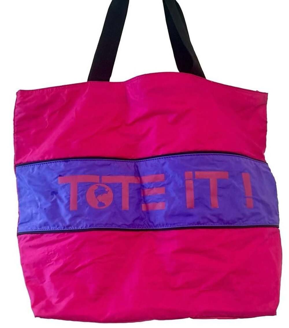 TOTE IT! Hot Pink Purple Tote Bag 90s Vintage Colorblock Beach Gym Travel